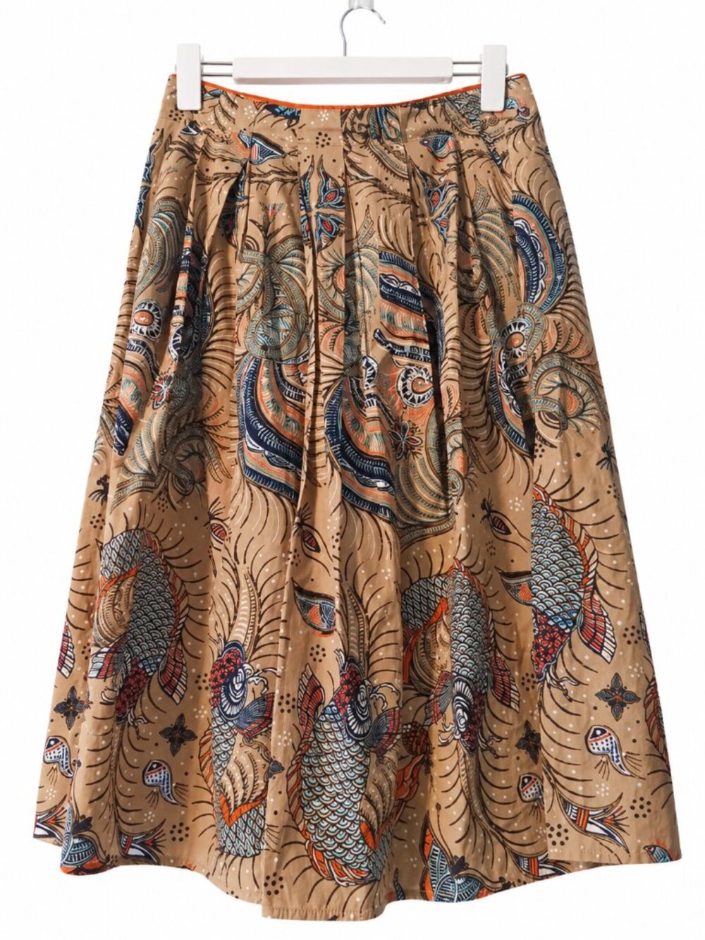 Sonia Bogner Cotton Pleated Skirt with Koi Fish Print Size 8